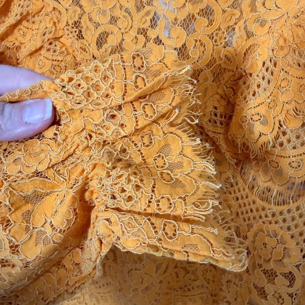 Golden Yellow Sheer Floral Lace Blouse Victorian Romantic‎ Boho Festival Top MED